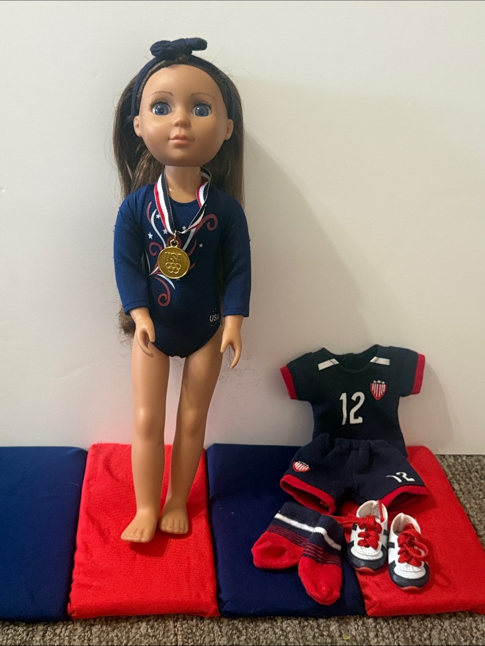Glitter Girl Doll Navy Blue Gymnastics Doll Outfit with Red Accents